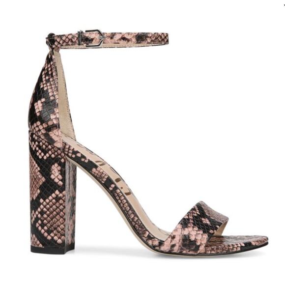 Sam Edelman Orient Express Yaro Snake Print Leather Ankle-Strap Sandals - Picture 1 of 9